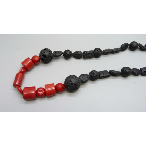 1005 - A lava stone and coral necklace