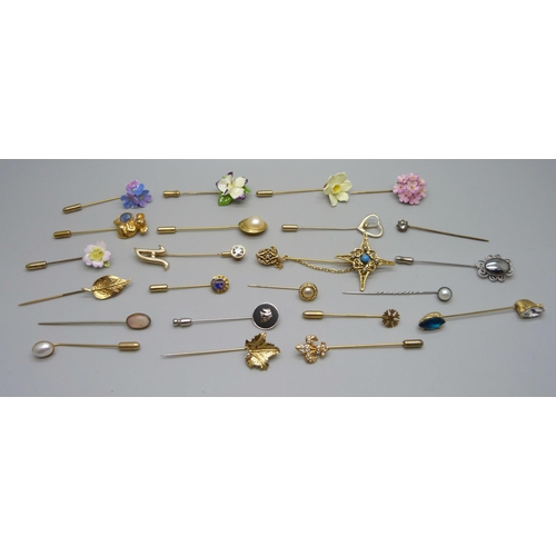 1014 - Twenty-two stick pins including Monet and Wedgwood