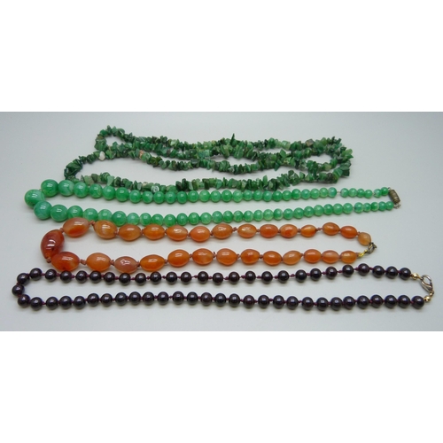 1020 - Four hardstone bead necklets