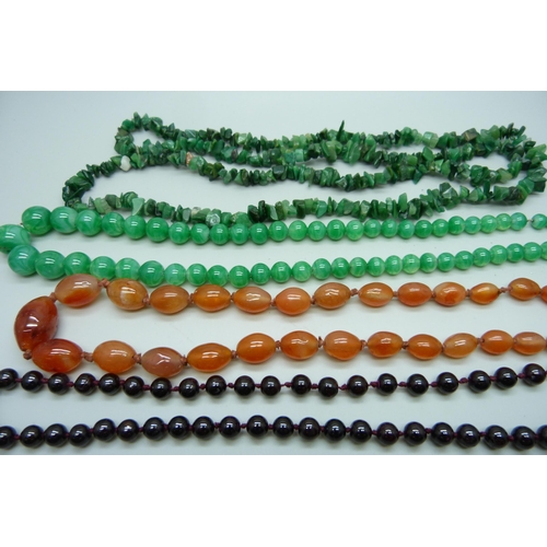 1020 - Four hardstone bead necklets