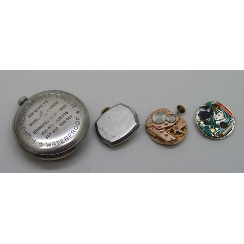 1029 - Lady's Omega, Gruen and Raymond Weil wristwatch movements and a gentleman's Roamer wristwatch moveme... 