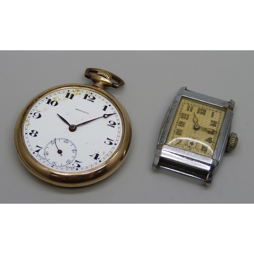 1030 - A Waltham Bedforde Watch Co. 15J pocket watch, screw back case, case number 601271, lacking glass an... 