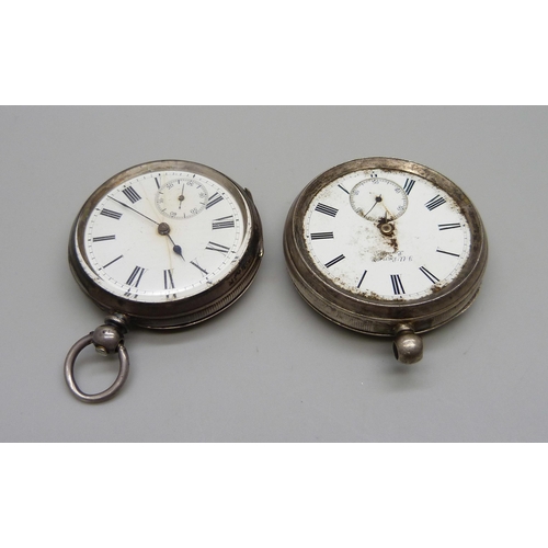 1033 - Two silver pocket watches including one Benson lacking glass