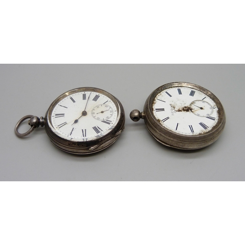 1033 - Two silver pocket watches including one Benson lacking glass