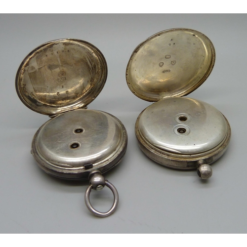 1033 - Two silver pocket watches including one Benson lacking glass