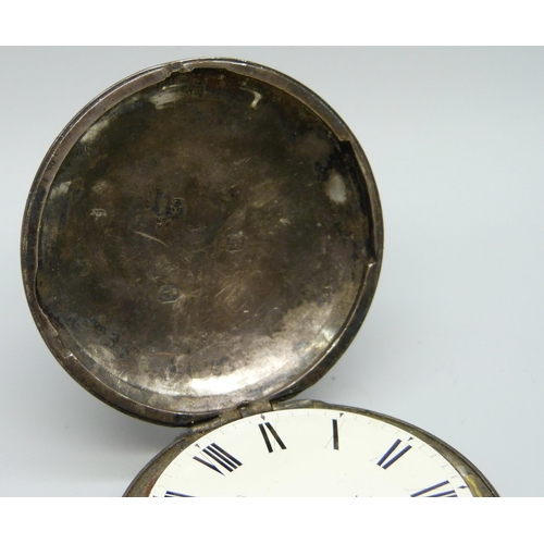 1037 - A silver cased full-hunter chain drive pocket watch with diamond end stone, by Butt of Coleford, (Gl... 