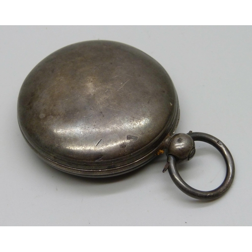 1037 - A silver cased full-hunter chain drive pocket watch with diamond end stone, by Butt of Coleford, (Gl... 