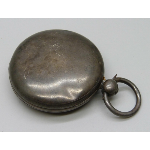 1037 - A silver cased full-hunter chain drive pocket watch with diamond end stone, by Butt of Coleford, (Gl... 