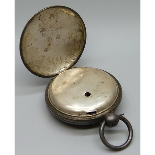 1037 - A silver cased full-hunter chain drive pocket watch with diamond end stone, by Butt of Coleford, (Gl... 