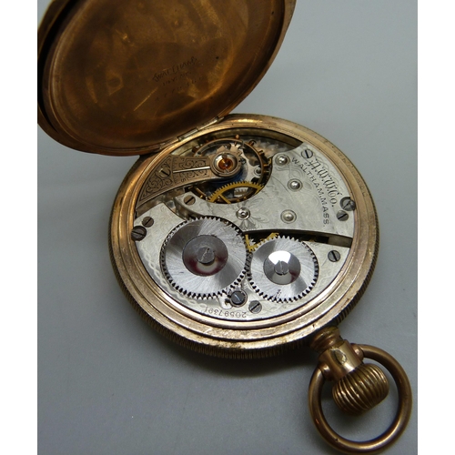 1038 - Two gold plated full-hunter pocket watches, Waltham and Elgin, both lacking glass, Elgin a/f