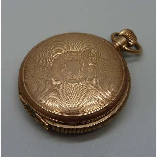 1038 - Two gold plated full-hunter pocket watches, Waltham and Elgin, both lacking glass, Elgin a/f