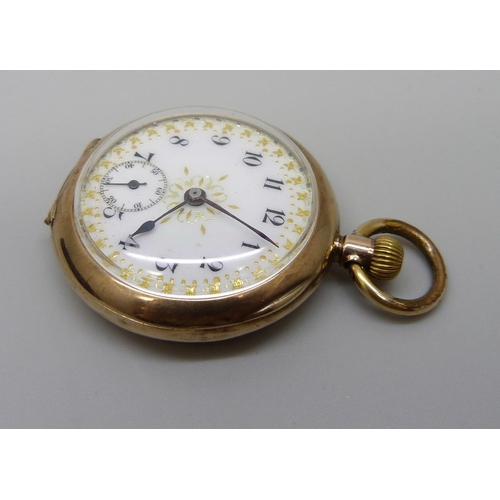 1040 - A 9ct gold fob watch in fitted case, total weight 25.3g, 32mm case