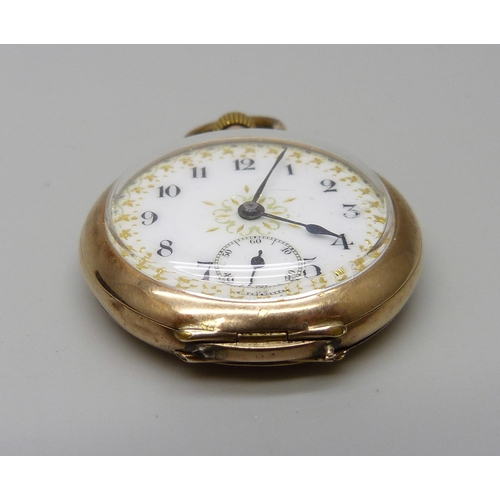 1040 - A 9ct gold fob watch in fitted case, total weight 25.3g, 32mm case