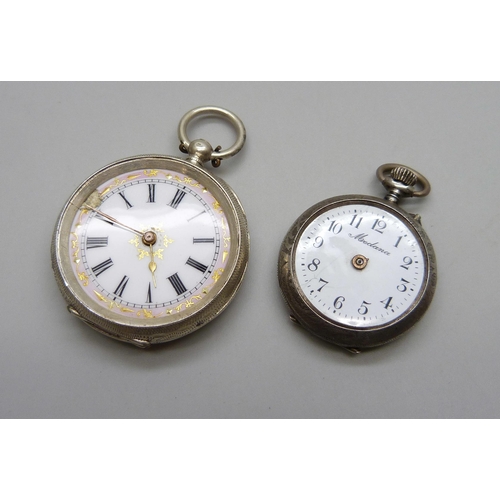 1041 - Two silver fob watches, a/f