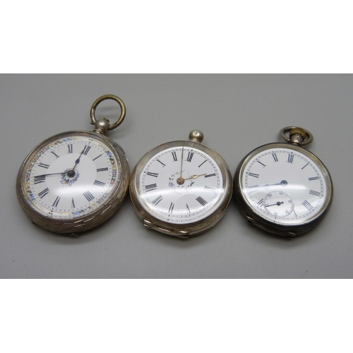 1042 - Three silver fob watches