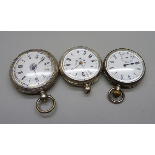 1042 - Three silver fob watches