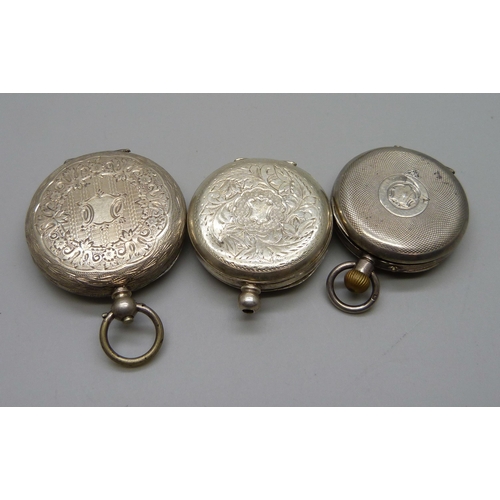 1042 - Three silver fob watches