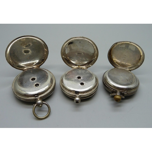 1042 - Three silver fob watches