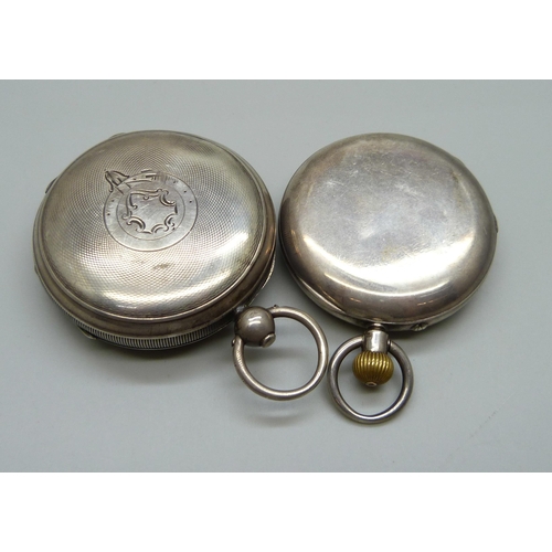 1043 - A silver cased top-wind half-hunter pocket watch, the dial marked Rossi, Norwich, and a silver cased... 