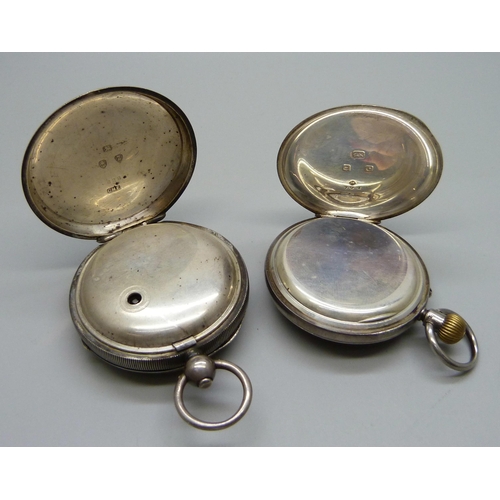 1043 - A silver cased top-wind half-hunter pocket watch, the dial marked Rossi, Norwich, and a silver cased... 