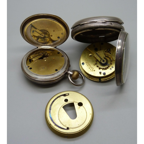 1043 - A silver cased top-wind half-hunter pocket watch, the dial marked Rossi, Norwich, and a silver cased... 