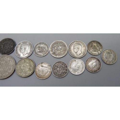 1048 - A collection of silver colonial coins, 4x India, ½ rupee (1941-44), 4x ¼ rupee (1940, 43, 44, 45), 7... 