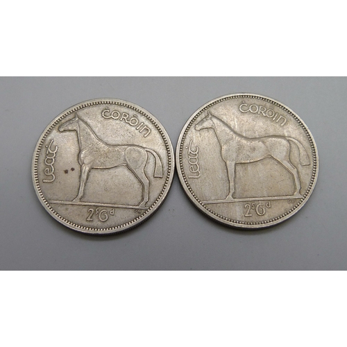 1064 - A 1961 Irish mule half-crown, (scarce), with one other 1961 half-crown, (for comparison)