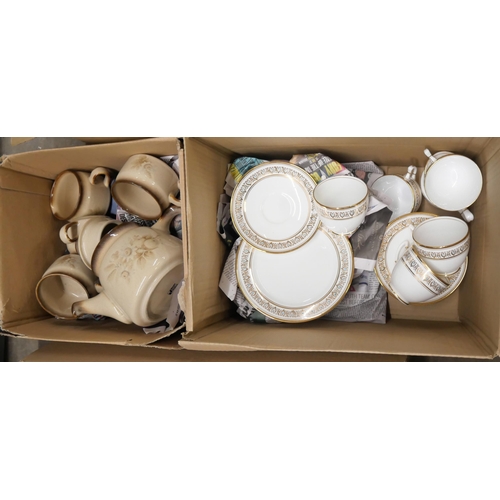 1088 - Five boxes of china; Edwardian tea set, Denby dinnerwares, a box of mixed china, Royal Albert Crown ... 