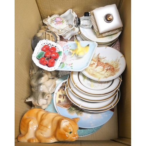 1104 - Two boxes of mixed china; decorative vases, Continental and Italian teawares, cat figures, etc. **PL... 