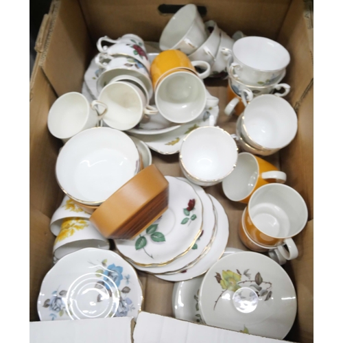 1111 - A box of mixed retro tea and dinnerwares including Royal Doulton Forest Flower, Royal Standard and P... 