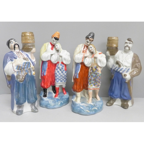 602 - Four USSR 1960s Soviet Folklore figures, 27cm (10½ inches tall)