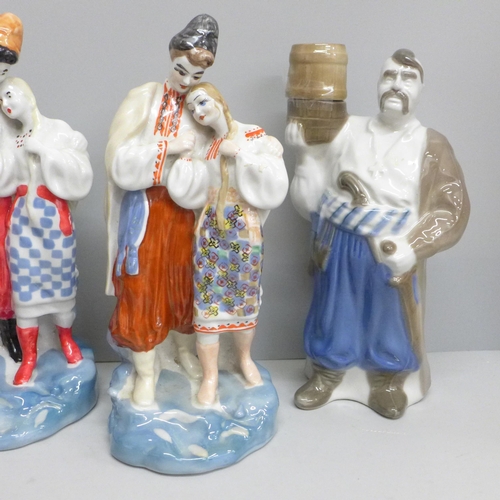 602 - Four USSR 1960s Soviet Folklore figures, 27cm (10½ inches tall)