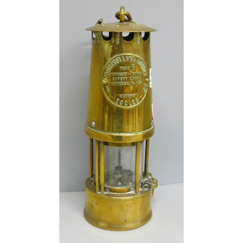 605 - An Eccles Type 6 miner's brass safety lamp