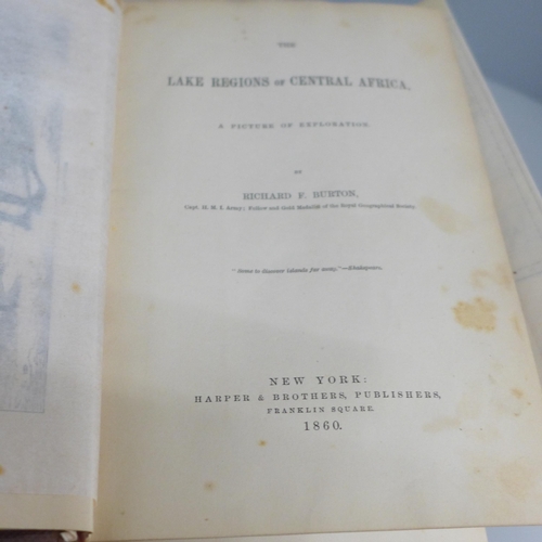 609 - One volume, The Lake Regions of Central Africa by Richard Burton, published by Harper & Brothers, Fr... 