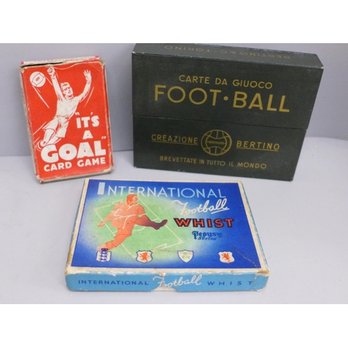 610 - Soccer games, 1940s, four boxed sets of football playing cards, two sealed decks of Bertino Calcio, ... 