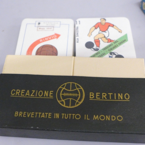 610 - Soccer games, 1940s, four boxed sets of football playing cards, two sealed decks of Bertino Calcio, ... 