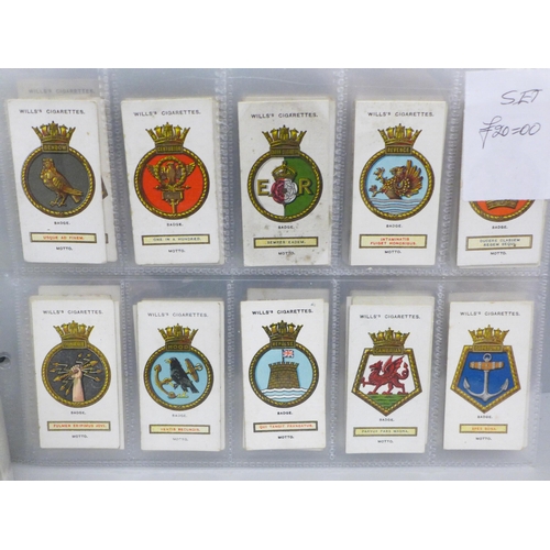 611 - Cigarette cards; 11 complete Wills sets, including football, Celebrated Ships, ARP, Speed, Floral, e... 