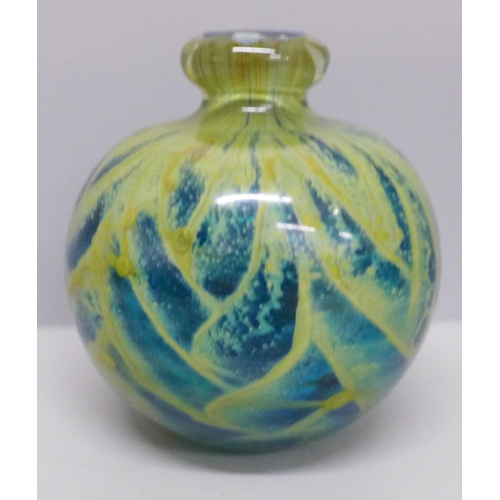 612 - A Mdina glass scent bottle, Azure sea and sand, lacking stopper, designed by Michael Harris, 9.5cm