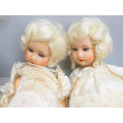 637 - A French SFBJ Paris bisque head doll and two Armand Marseille 390 bisque head dolls