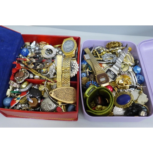 643 - Two boxes of costume jewellery and wristwatches