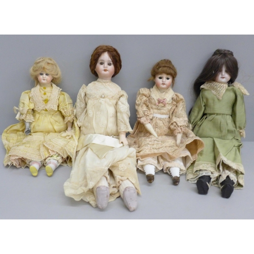 649 - Four bisque head dolls including German