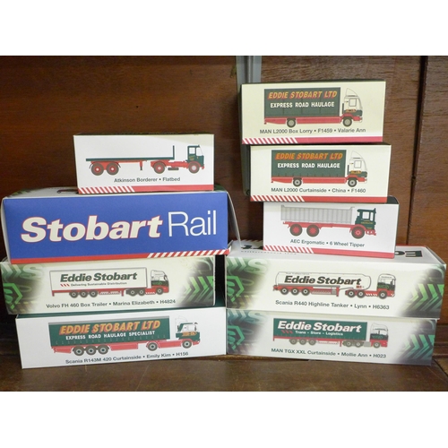 650 - Nine Eddie Stobart curtain side and box lorries, boxed