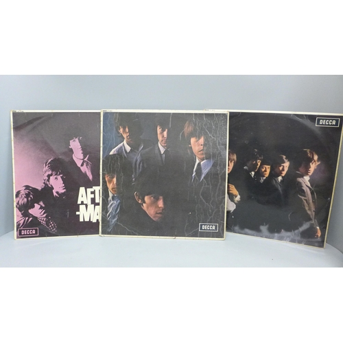 669 - Three early The Rolling Stones LP records, After Math, first and second albums (LK4605 1A/5A pressin... 