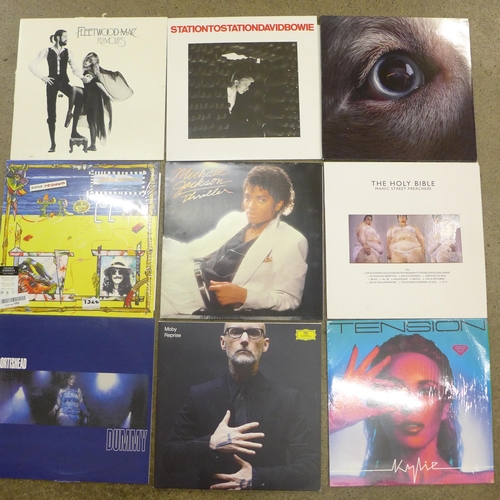 701 - 46 modern re-issue LP records, rock and pop including Roger Waters, David Bowie, Kylie Minogue, Moby... 