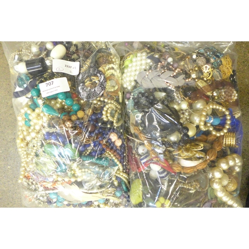 707 - Two bags of costume jewellery