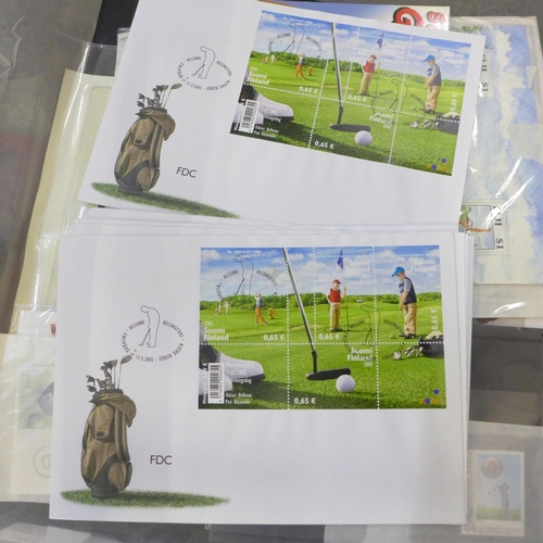 711 - Golf; box full of stamps, covers and cards relating to golf with an all world selection but mainly c... 