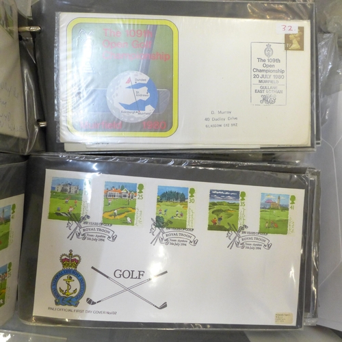 711 - Golf; box full of stamps, covers and cards relating to golf with an all world selection but mainly c... 