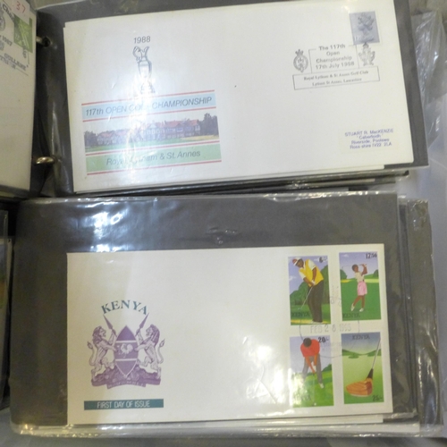 711 - Golf; box full of stamps, covers and cards relating to golf with an all world selection but mainly c... 