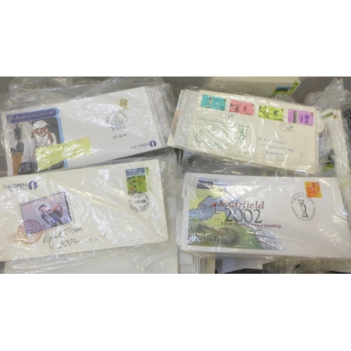 711 - Golf; box full of stamps, covers and cards relating to golf with an all world selection but mainly c... 