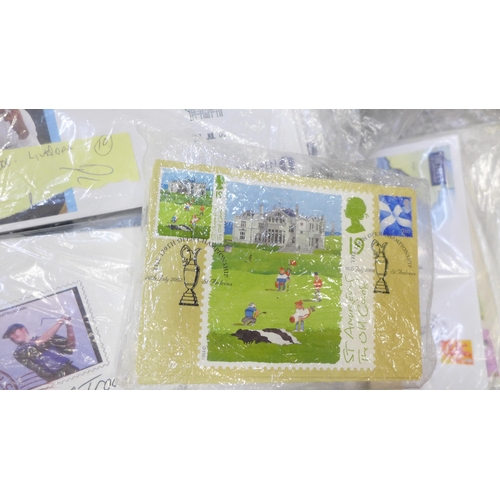 711 - Golf; box full of stamps, covers and cards relating to golf with an all world selection but mainly c... 